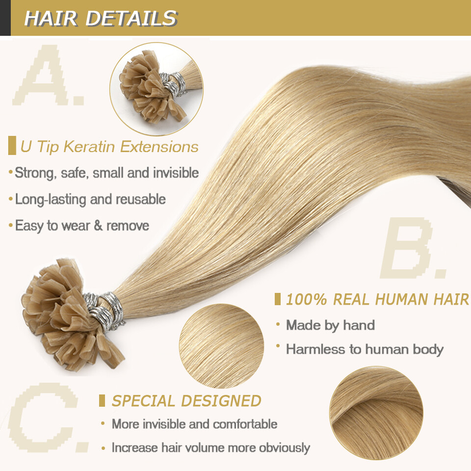 Pre Bonded Keratin Granules U Tip Remy Human Hair Extensions Highlight Blonde 1g