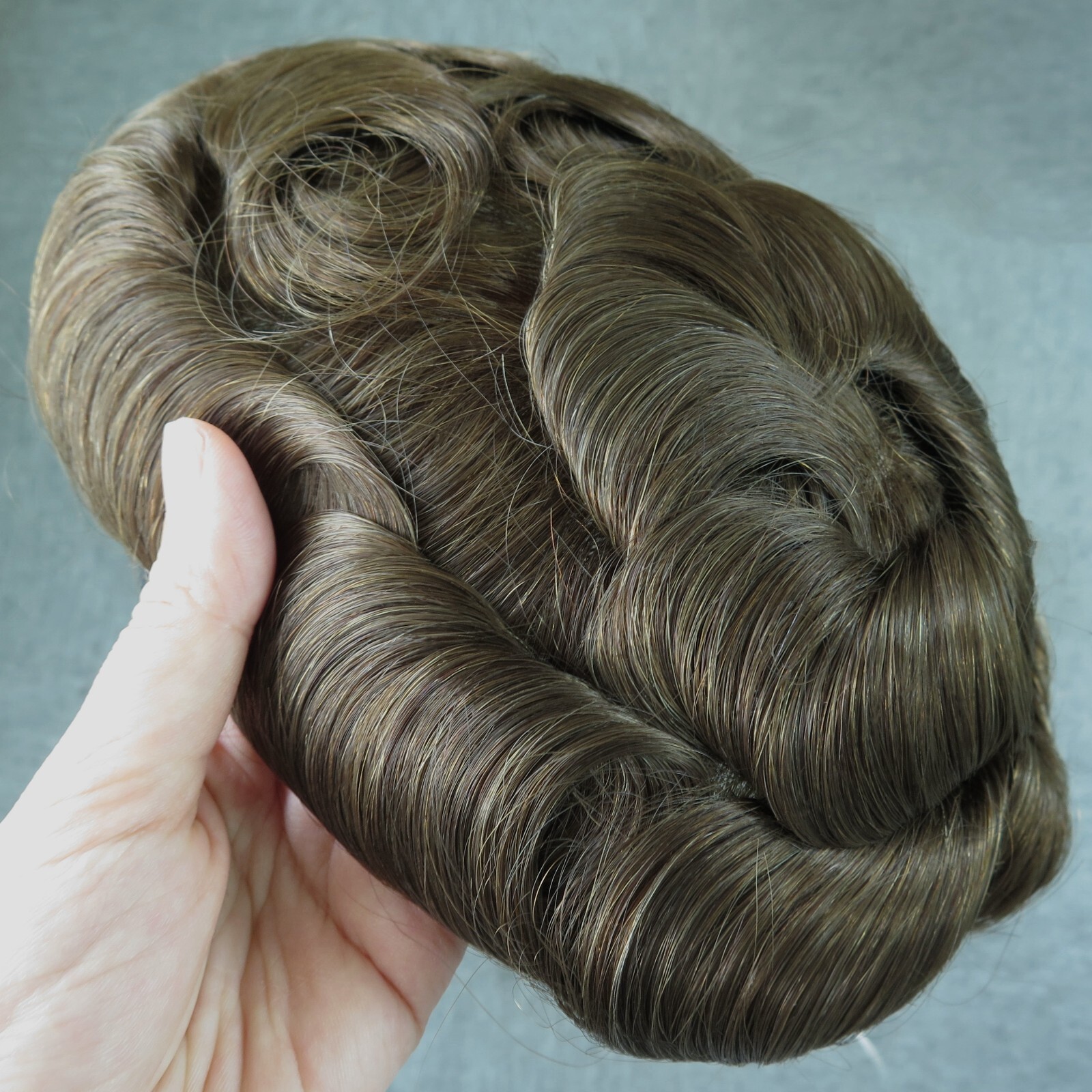 Toupee for Men Human Hair Replacement System Thin Skin BIO Brown Hairpieces #7