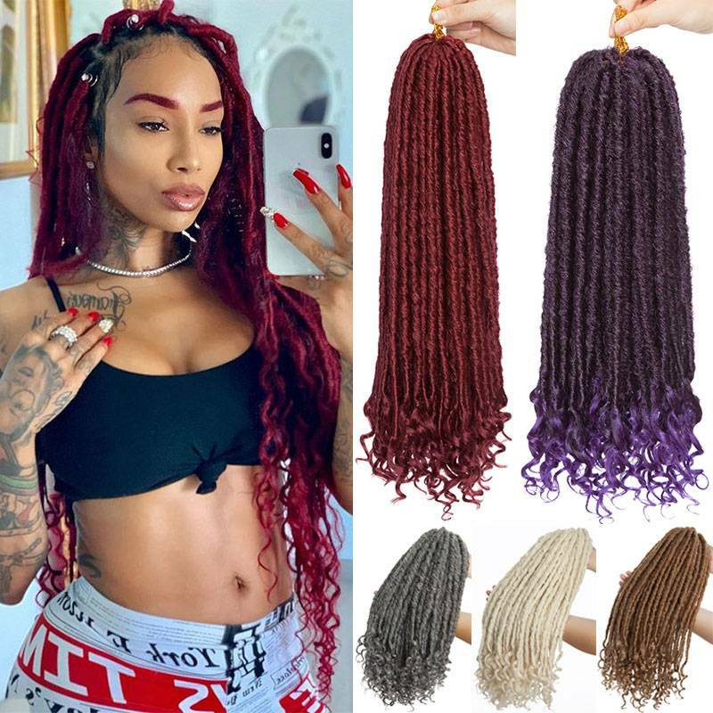 US Purple Goddess Faux Locs Crochet Braids Hair Extensions Curly Ends Dreadlocks