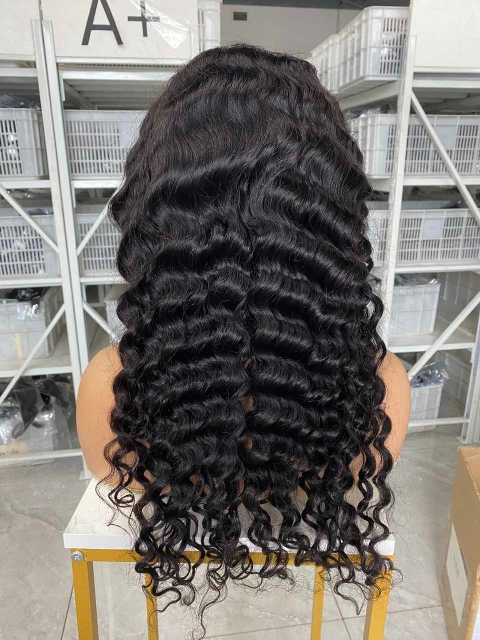 Deep Wave 20inch Natural Black 13×4 Brown Lace Front Wig Human Hair Black Women