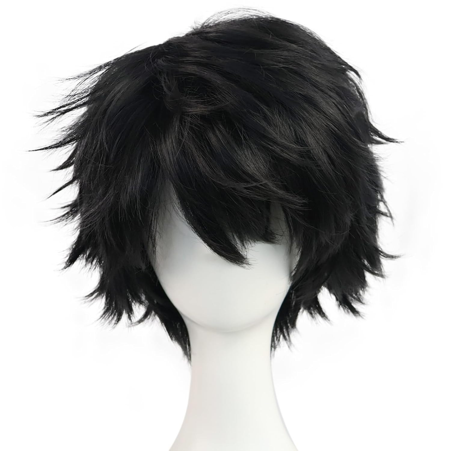 +Hair Cap Short Messy Wig for Men Short Messy Wig Synthetic Anime Hair Black