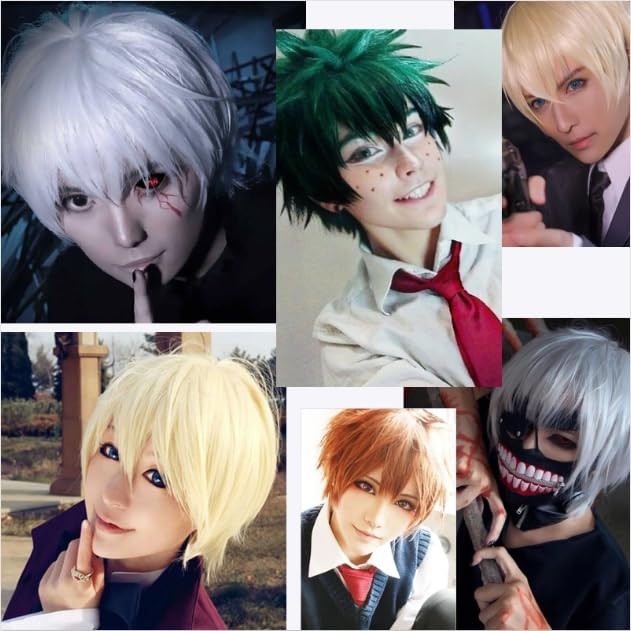 Unisex Short Green Wig Women Men’s Short Layered Fluffy Spiky Wigs with Bangs