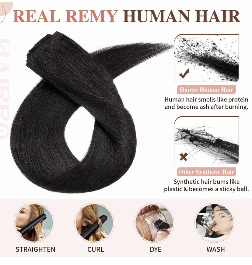 S-Nolite 8pcs Clip-in Hair Extension Thin 18″ Length, Jet Black, 70g, 18 Clips