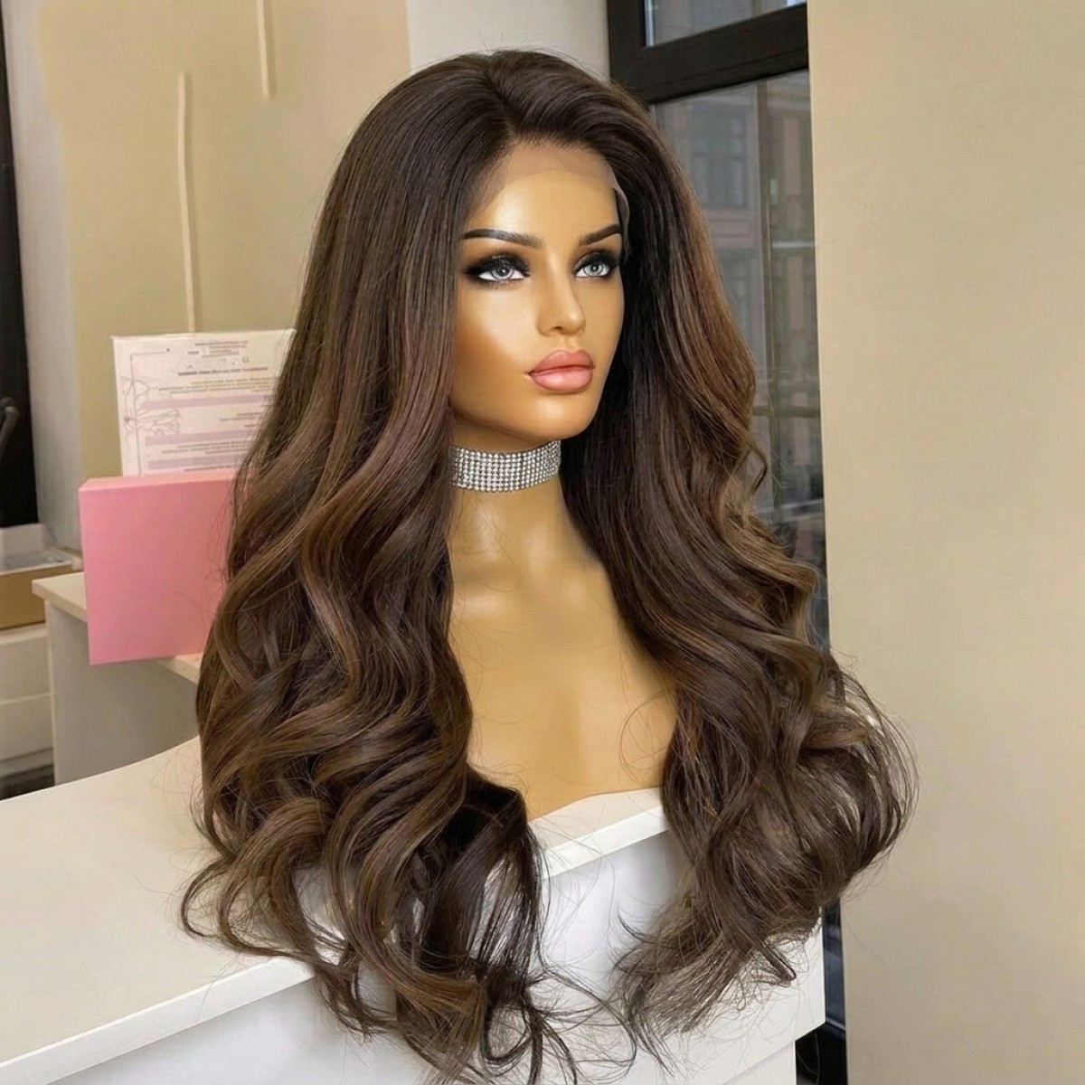 HD Lace Front Wig Long Wavy Ombre Brown Synthetic Hair Heat Resistant
