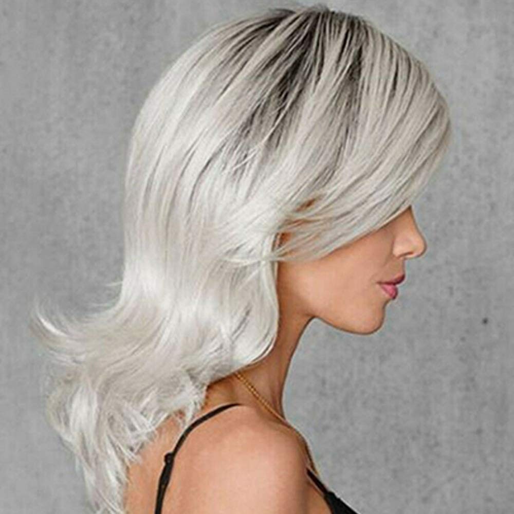 1 Piece of Ash Gray to Silver White Ombre Wavy Curly Blonde Shoulder Length Hair