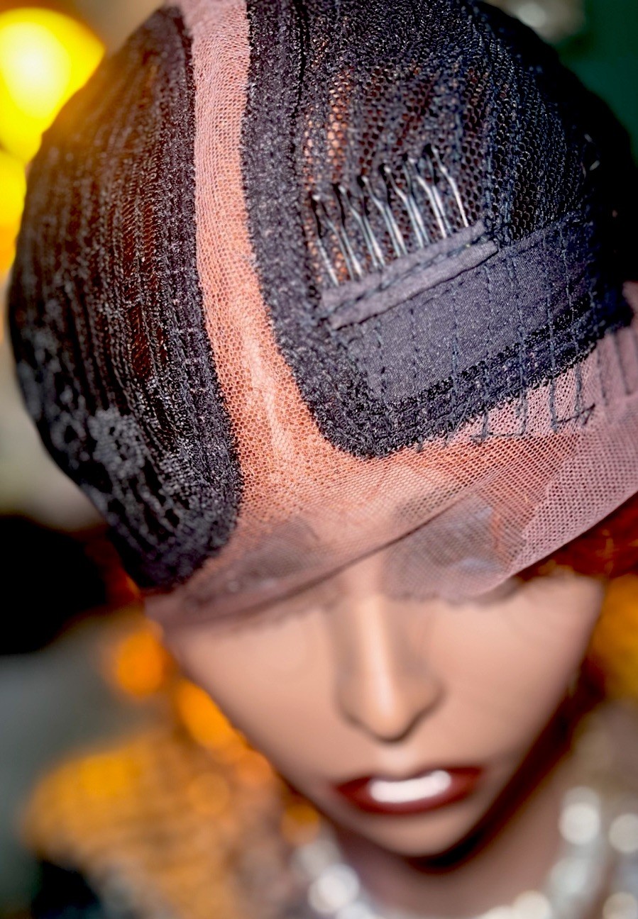 LACE 100% HUMAN HAIR WIG GINGER COLOR FINGER WAVE LIGHT DENSITY 6” PARTING NEW
