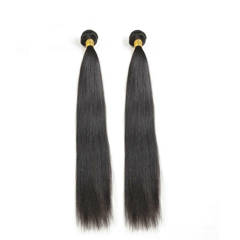 100% Frontal Straight Natural Black Brazilian Virgin Human Hair 2 Bundles 13×4