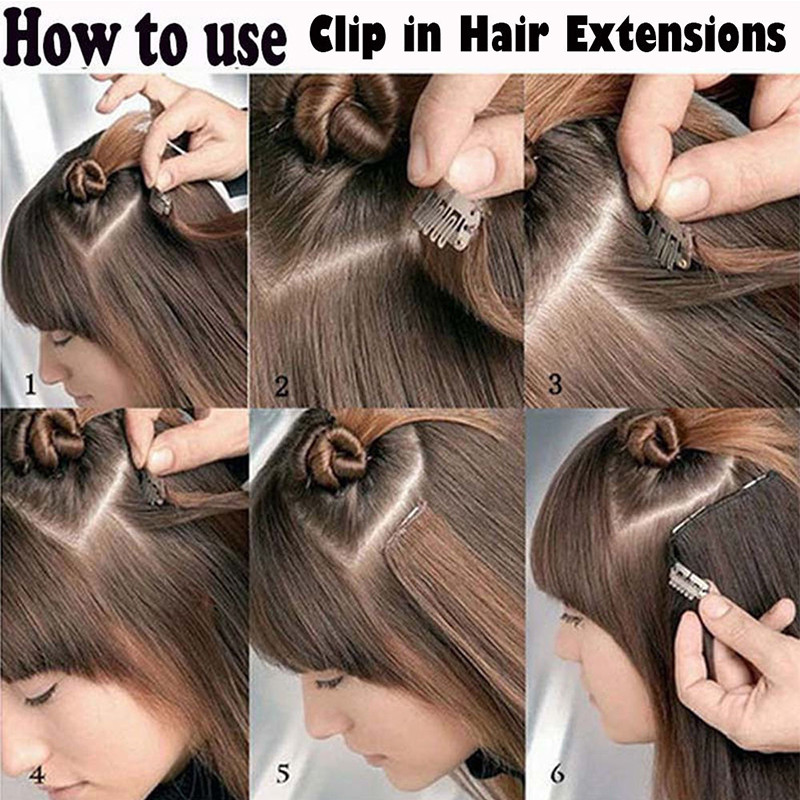 US Real Natural Full Head Clip in Hair Extensions Extentions 18Clips on 50Colors