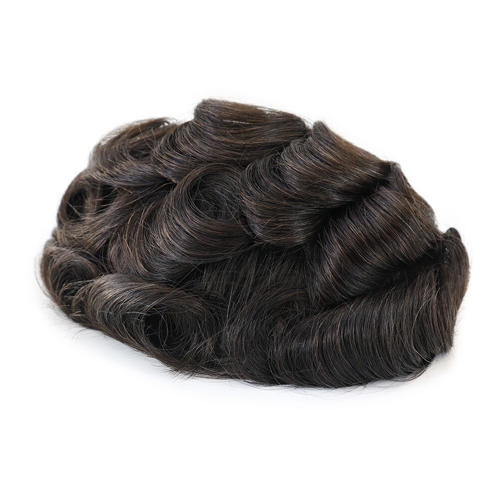Mens Thin Skin Knotted Toupee Wigs Hair Pieces BIO Human Hair Replacement System