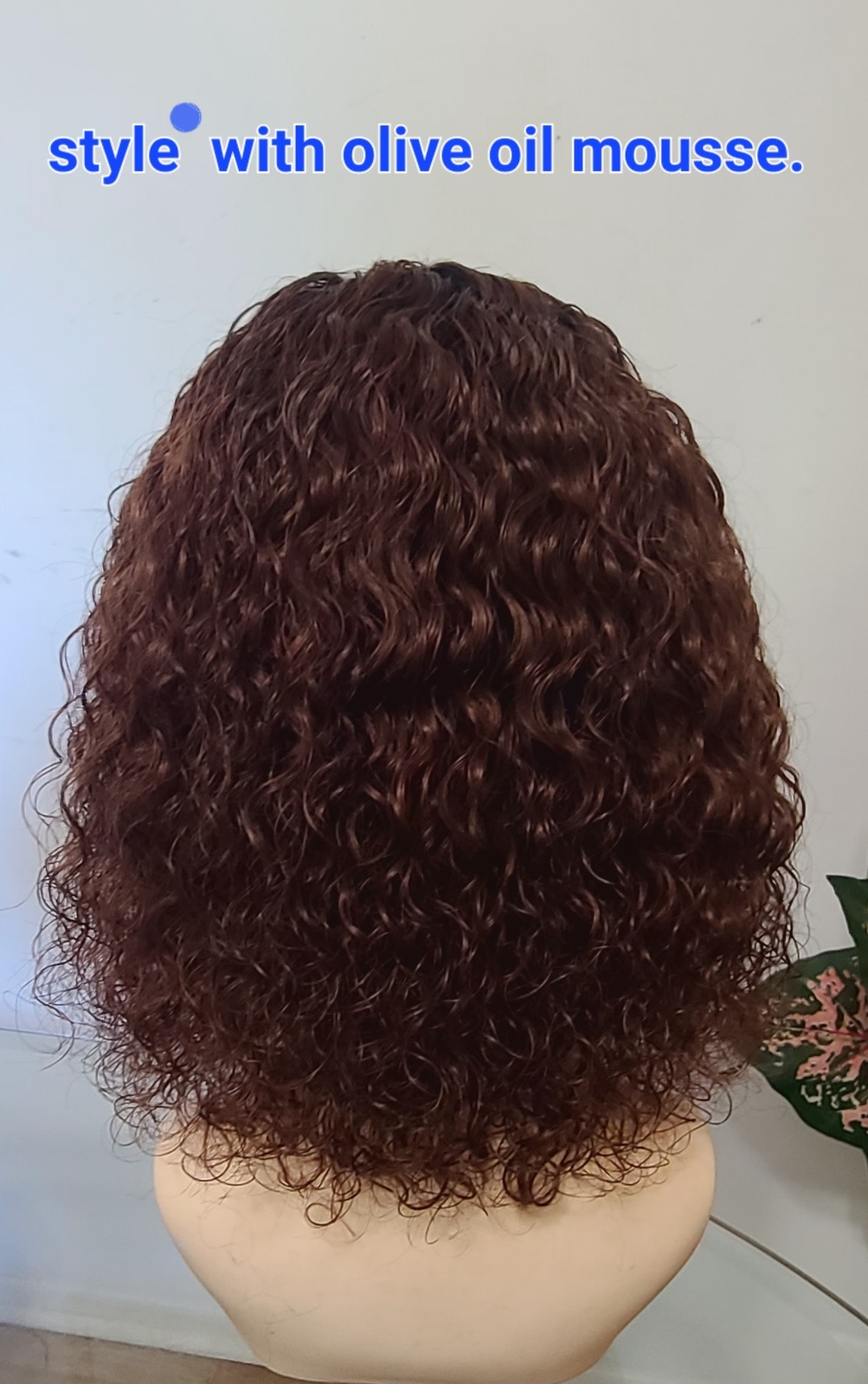 14″Brown Jerry Curl Wig,made From 100%human hair with bangs, Color TT 1B/33(N)