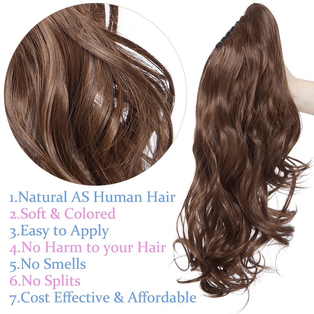 Jaw Claw on Ponytail Clip In Hair Extensions Synthetic For Woman 24inch Curly US