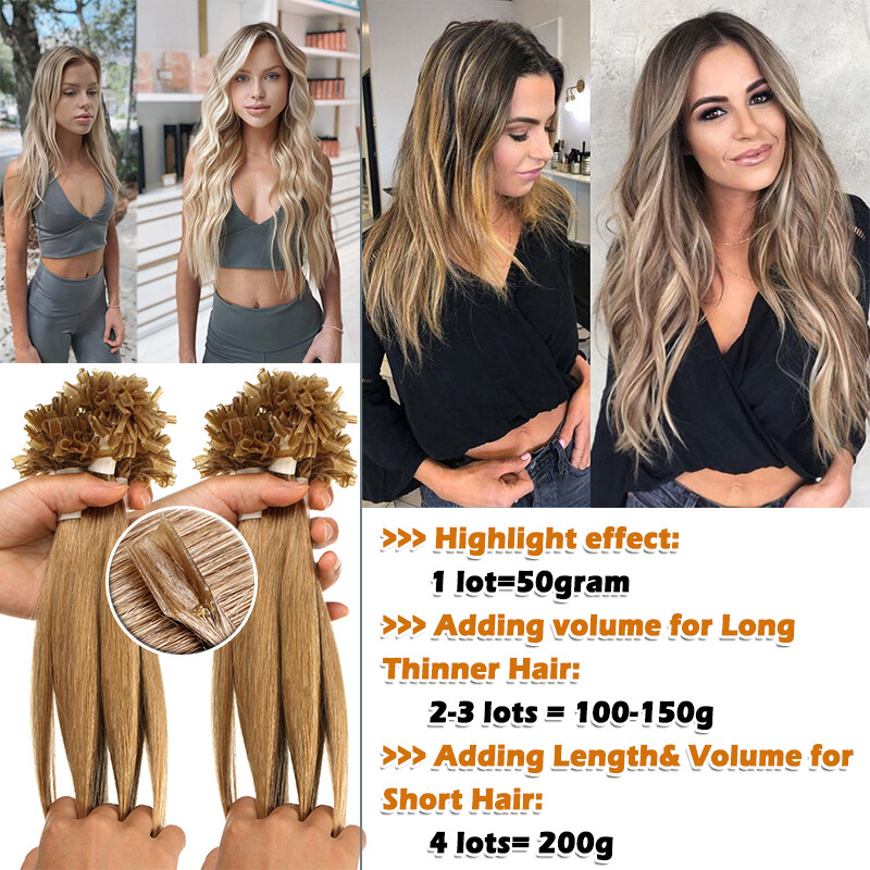Pre-Bonded Nail U Tip Russian Remy Human Hair Extensions 150g Thick Full Head
