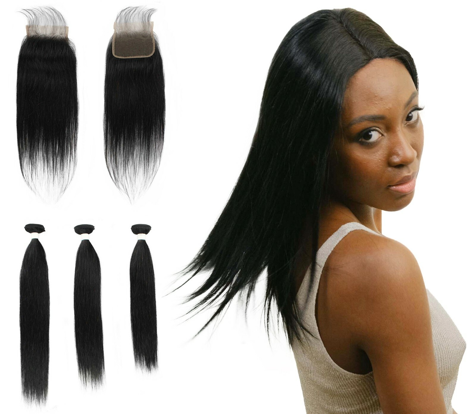 LUXLUXE Rico 100% Human Hair Bundle Free Part 4X4 Hand Tied Swiss Lace Closure