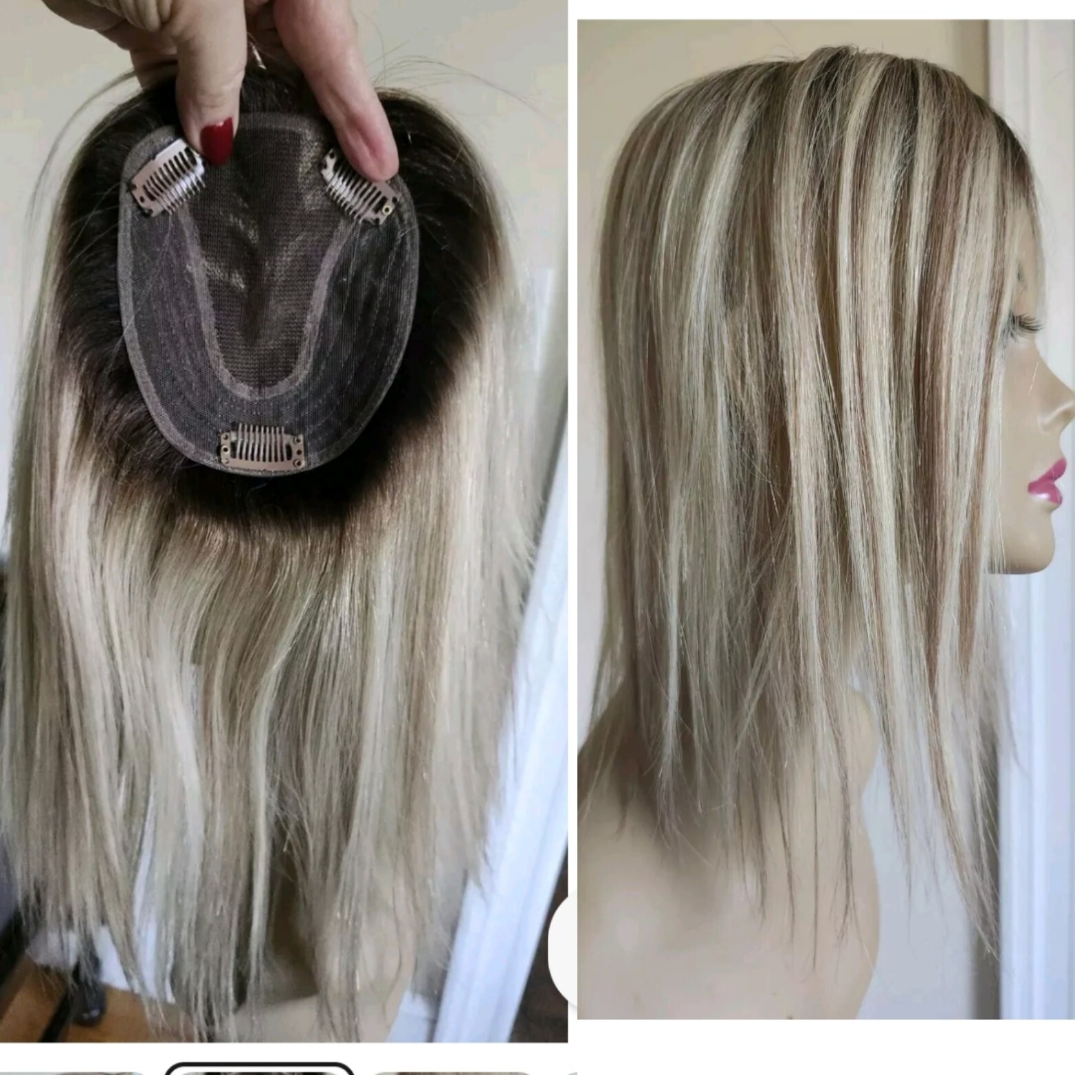 HUMAN HAIR MINI LIGHT BLONDE MONO LACE TOPPER LIGHT ROOTS 5″X5″ 13″ LONG
