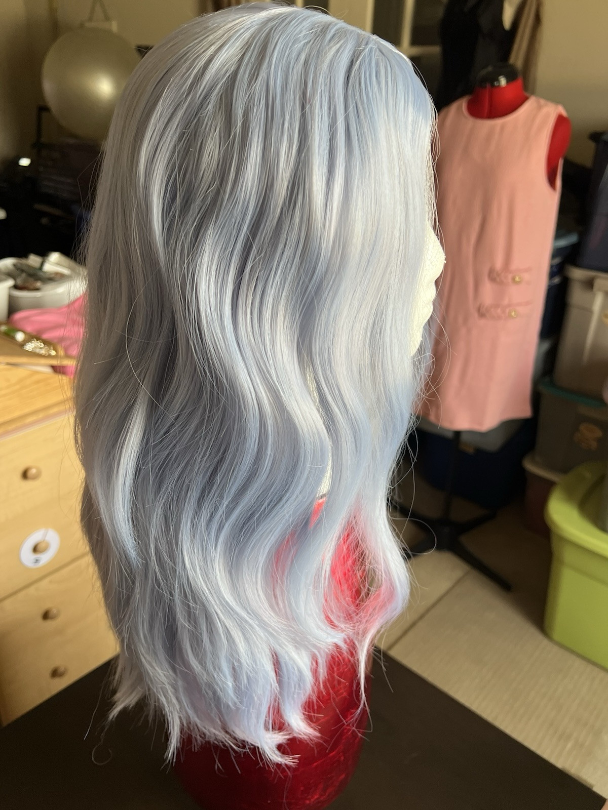 Womens Ice Blue Wavy Center Part Wavy Hair Wig.