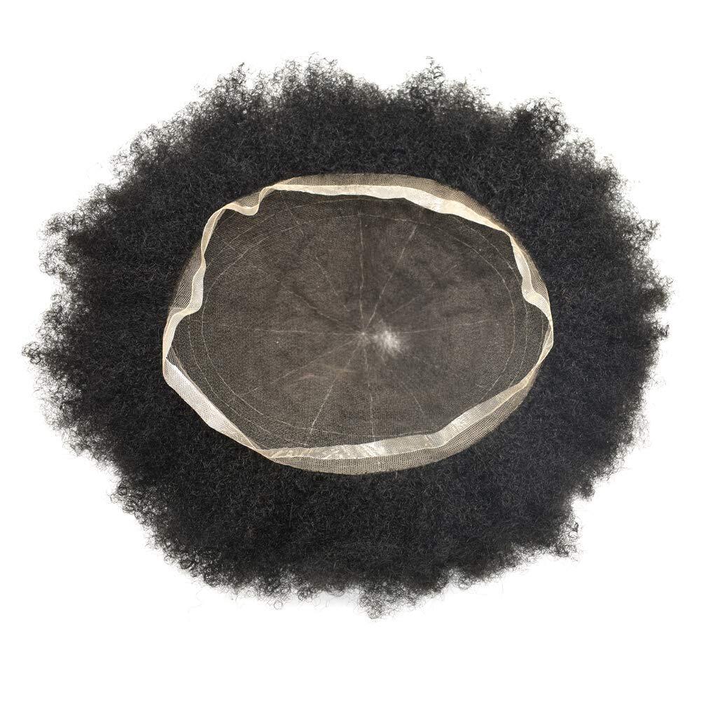 Mens Toupee Full Lace Afro African American Human Black Hair Piece Curly Wigs