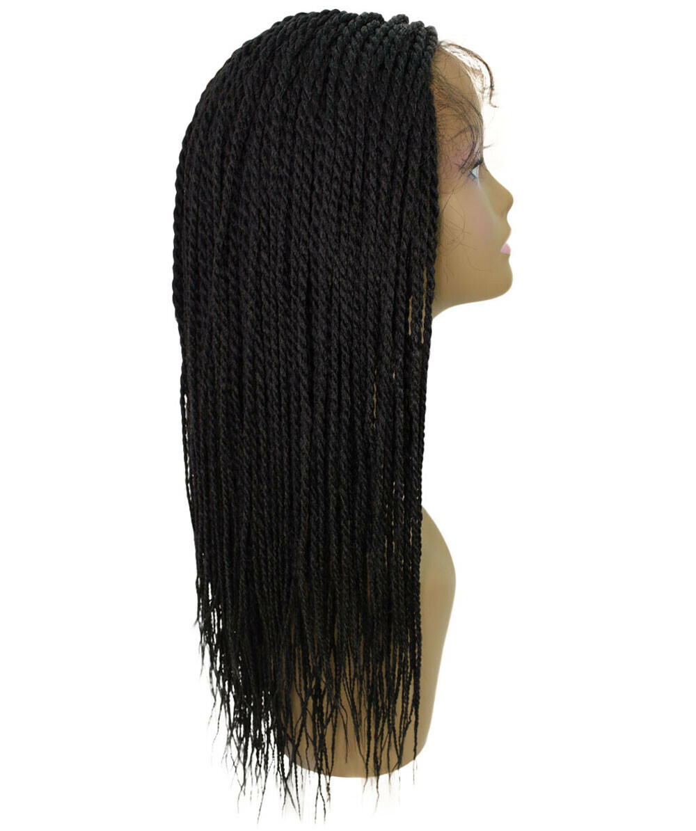 LUXLUXE Nikkita Straight 25″ Long 4X4 Hand-Tied Lace Braided Wig,BLT-0123,Black