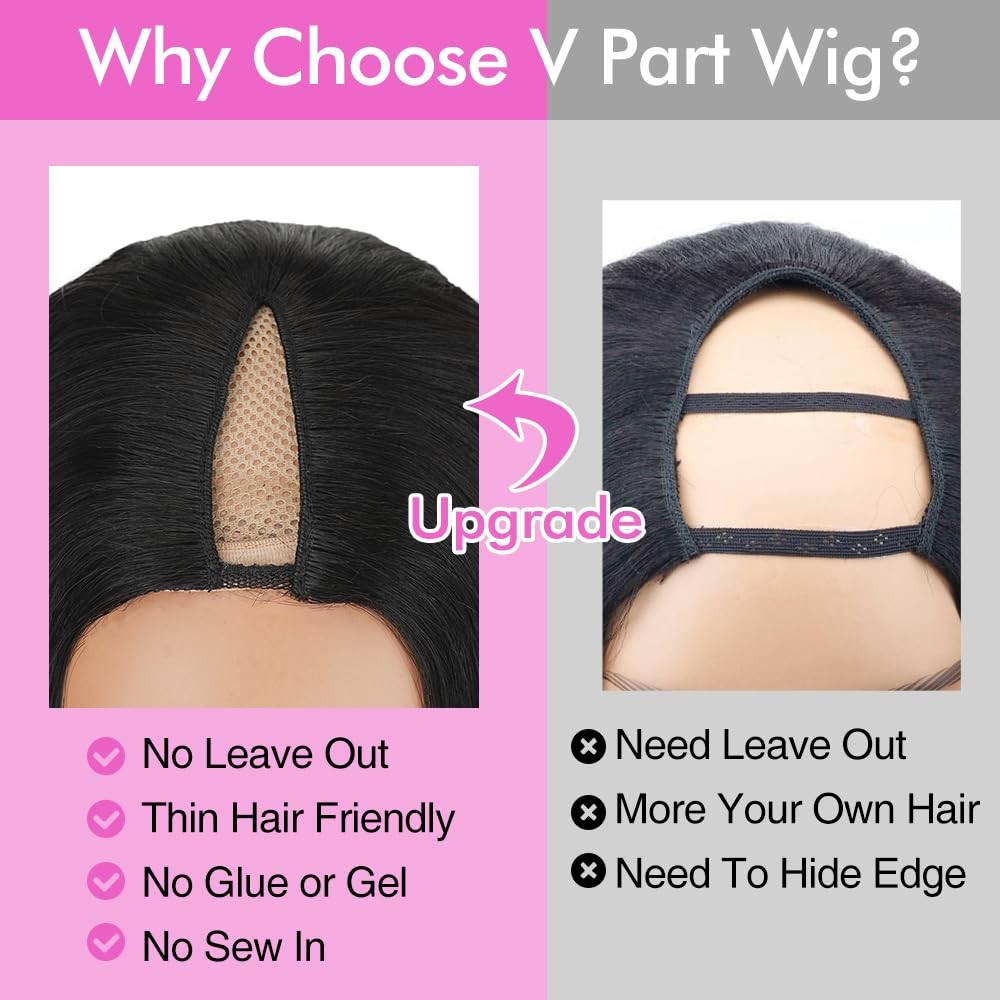 V Part Wigs Human Hair Straight V Shape Wigs for Black Upgrade U Part Wigs No…