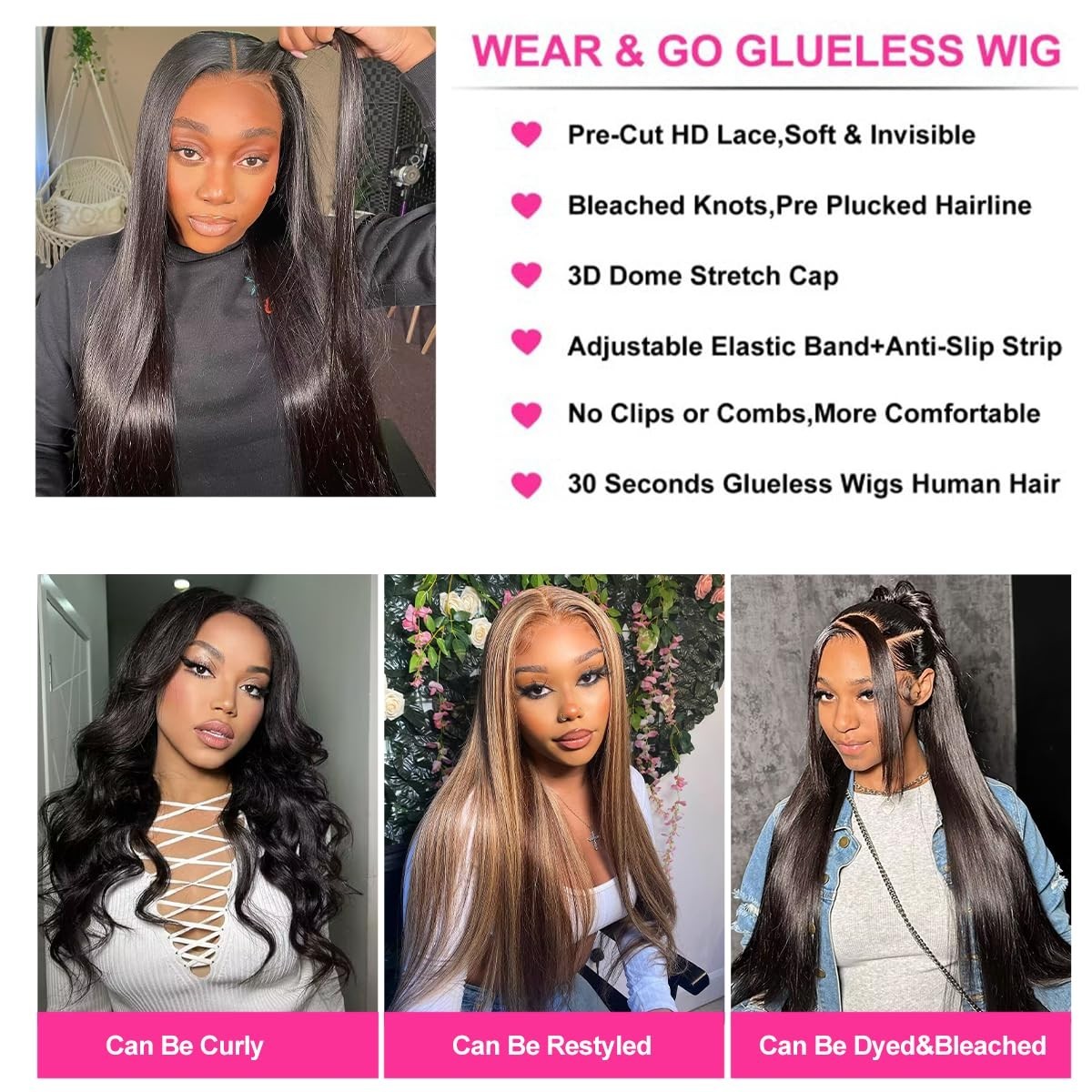 Glueless Wigs Human Hair Pre Plucked Pre Cut 4×4 HD Lace Closure Wigs Straight