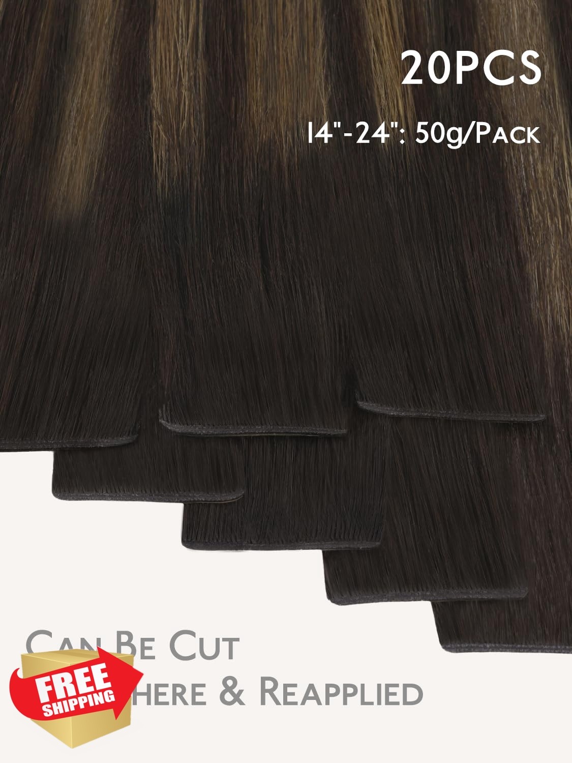 Wennalife Balayage Tape Hair Extensions 22″ 50g #2/6/2 Brown