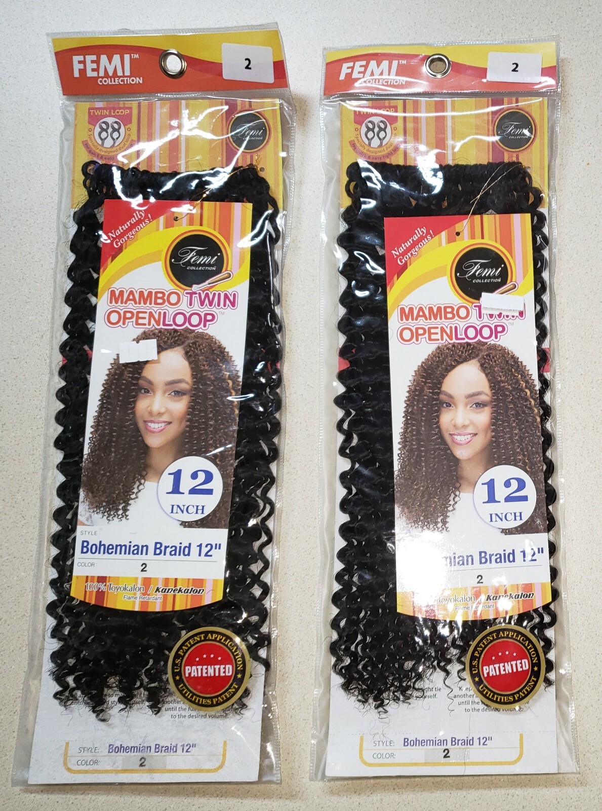 (Lot of 3) FEMI 12″ Bohemian Braid Color 2×2, 1×4 MAMBO TWIN OPEN LOOP CROCHET