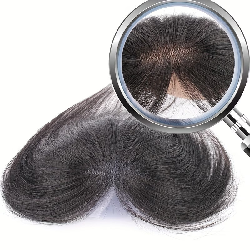 Handmade Human Hair Topper Fluffy Front Gray Hair Cover Add Volume Natural Look
