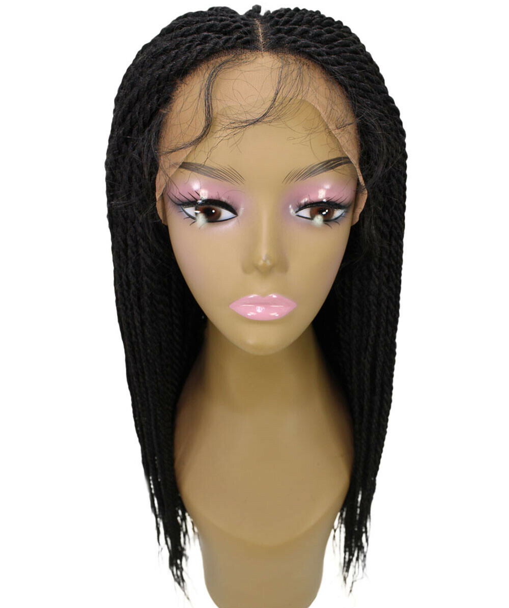 LUXLUXE Nikkita Straight 25″ Long 4X4 Hand-Tied Lace Braided Wig,BLT-0123,Black