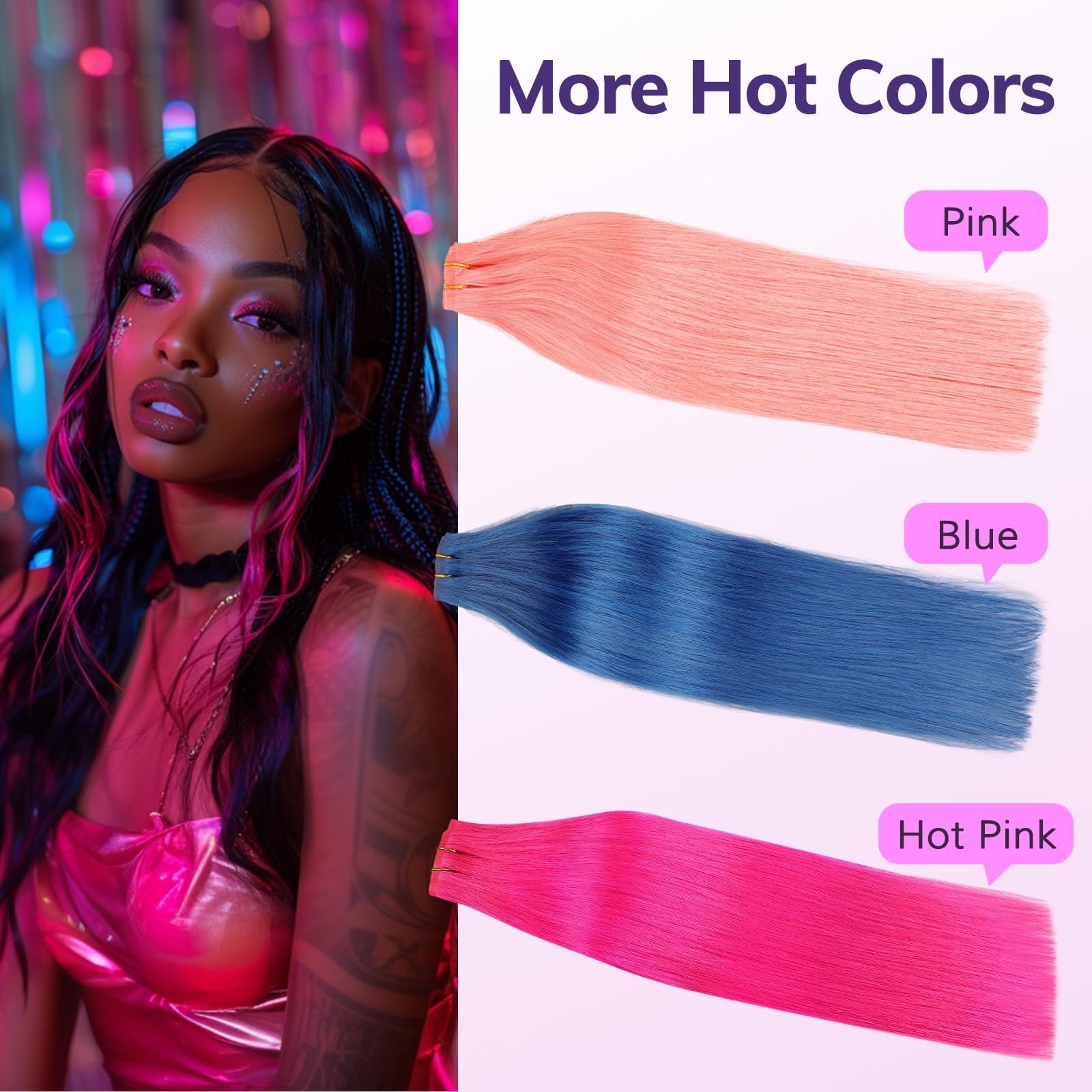 IDN BEAUTY Hot Pink Seamless Clip In Human Hair Extensions 24 Inch 40g