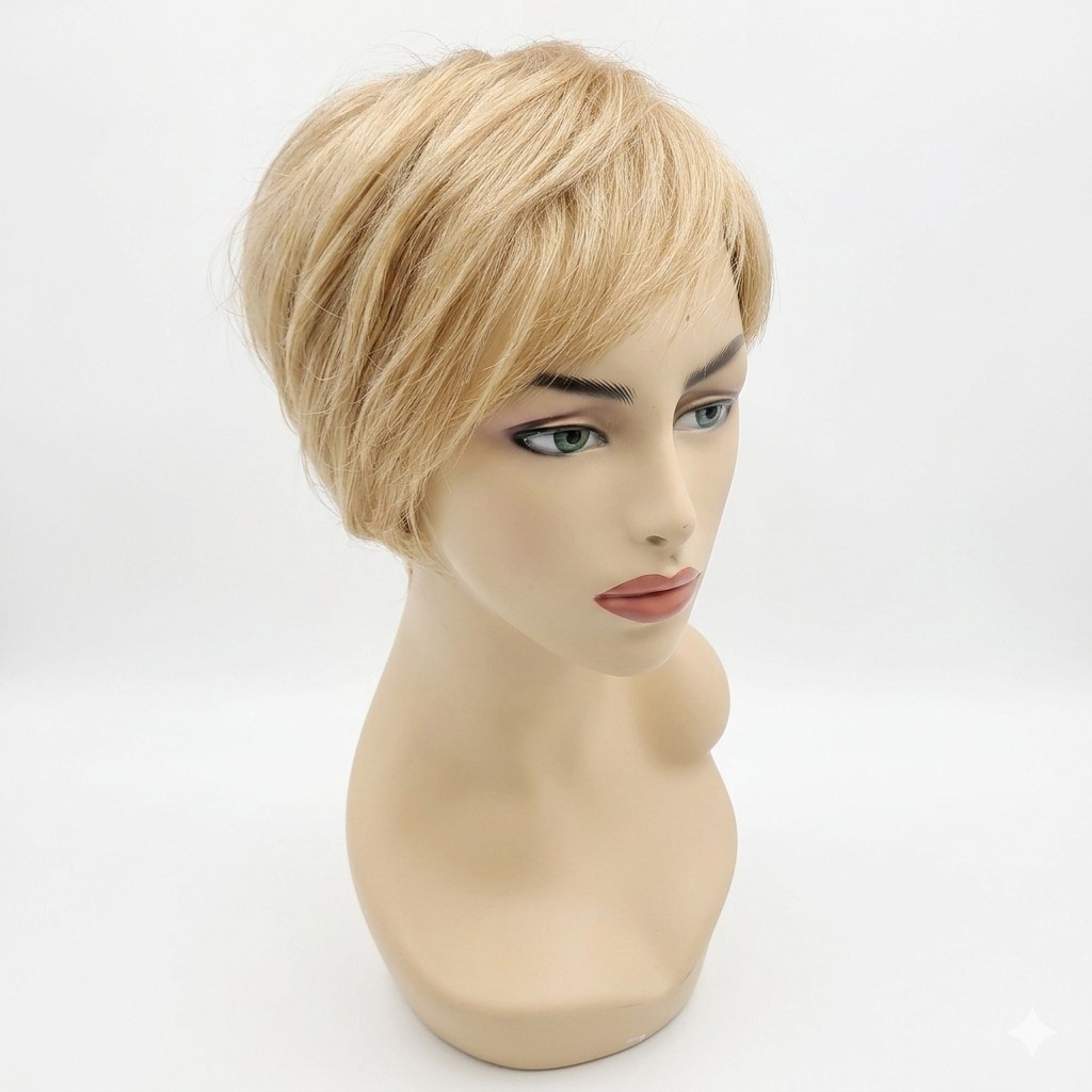 Human Hair Wig Blonde Pixie Cut Capless Mono Top Clip In Breathable Wefted Back