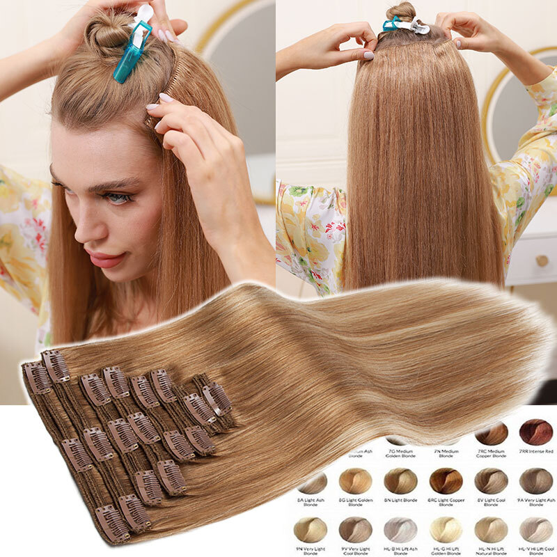 Extra Thick Double Weft Clip In Remy Human Hair Extensions Full Head Highlight W