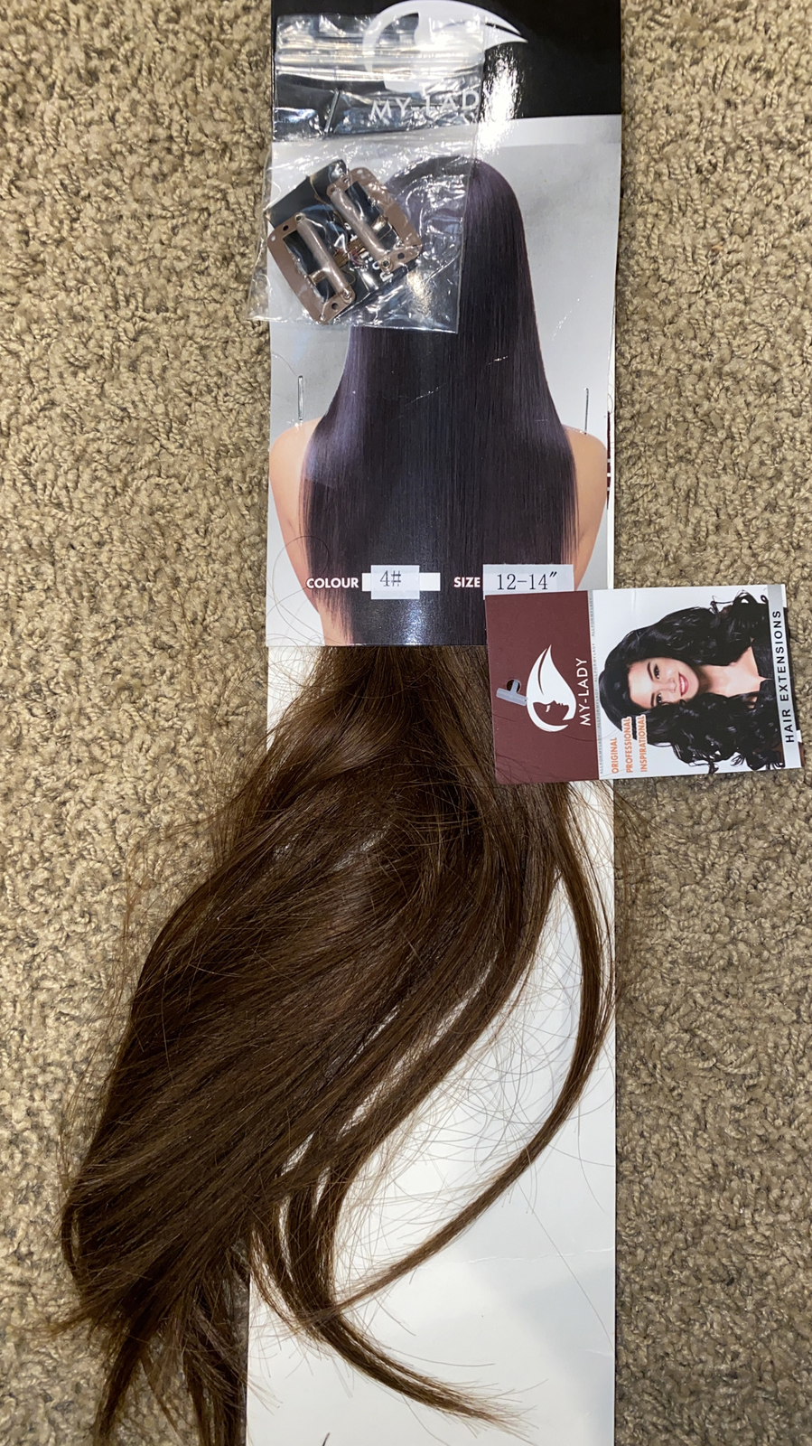 New My Lady Human Hair Extensions Color #4 12”-14” Brown Clip