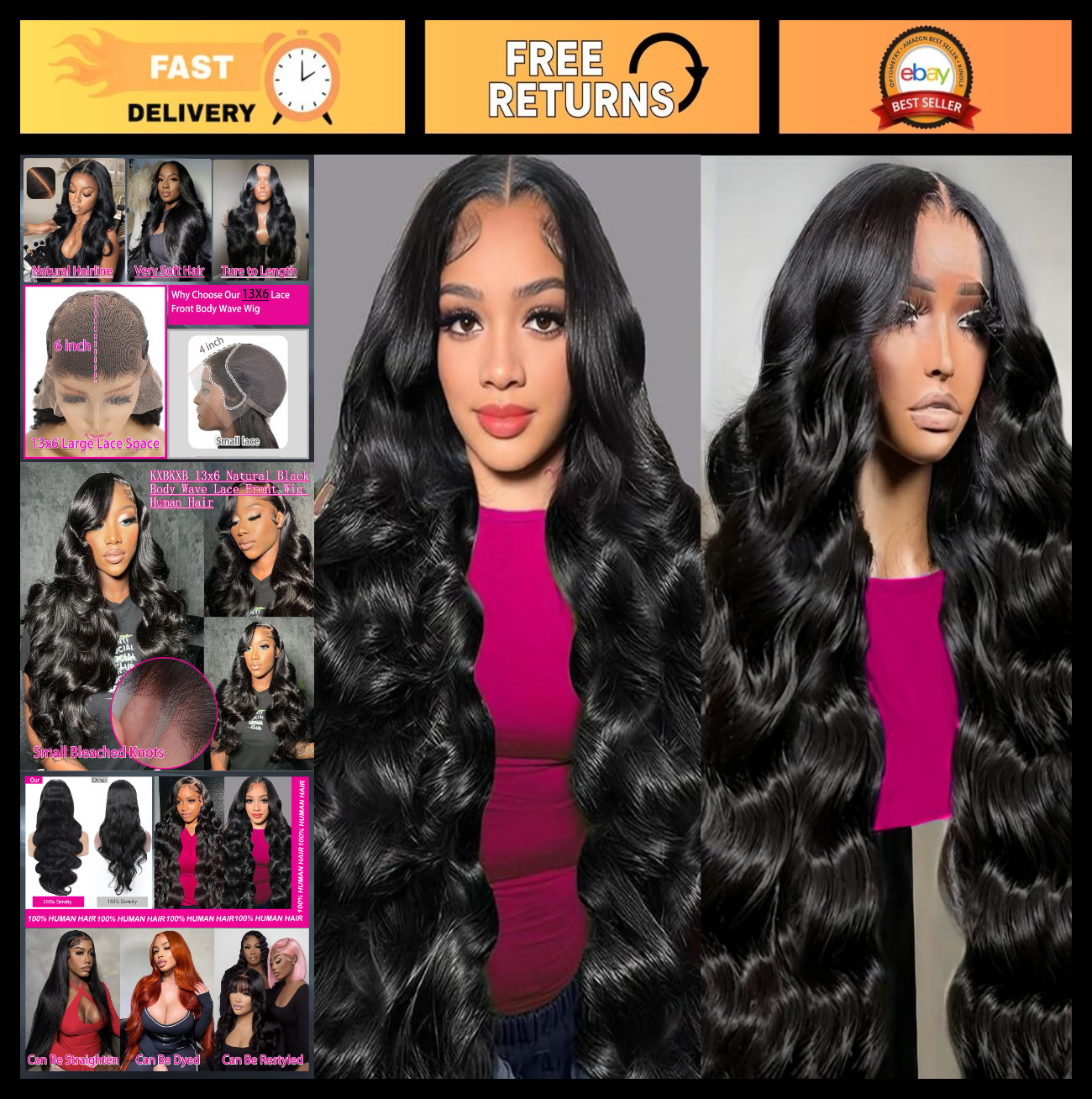 30″ Body Wave Lace Front Wig – 220 Density, 13×6 HD Lace, Pre-Plucked, Glueless,