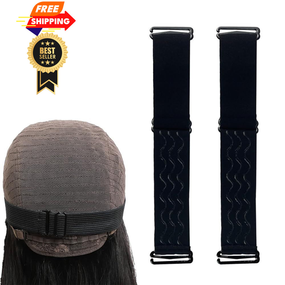 2 PCS Adjustable Elastic Band for Wigs Removable 3 Count (Pack of 1), Black
