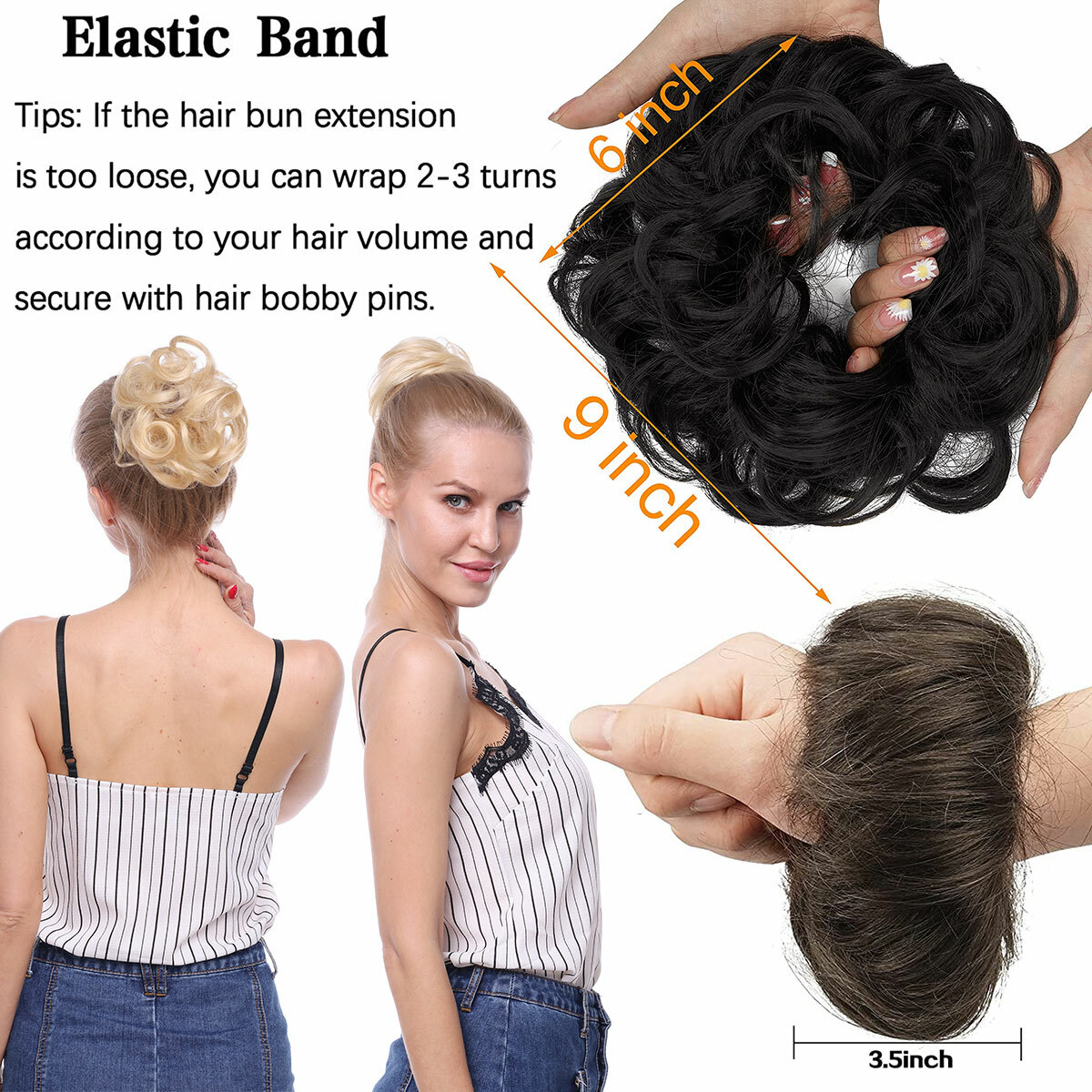 Curly Messy Bun Hair Piece Scrunchie Updo Real Human Hair Extensions 100% Remy