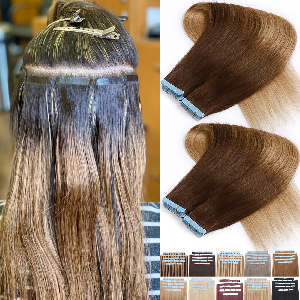 10-80pcs Skin Weft Tape in Double Side Invisible Seamless Human Hair Extensions