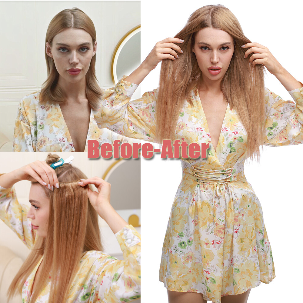 THICK Double Weft Real Remy Human Hair Extensions Clip In Full Head 8piece Brown