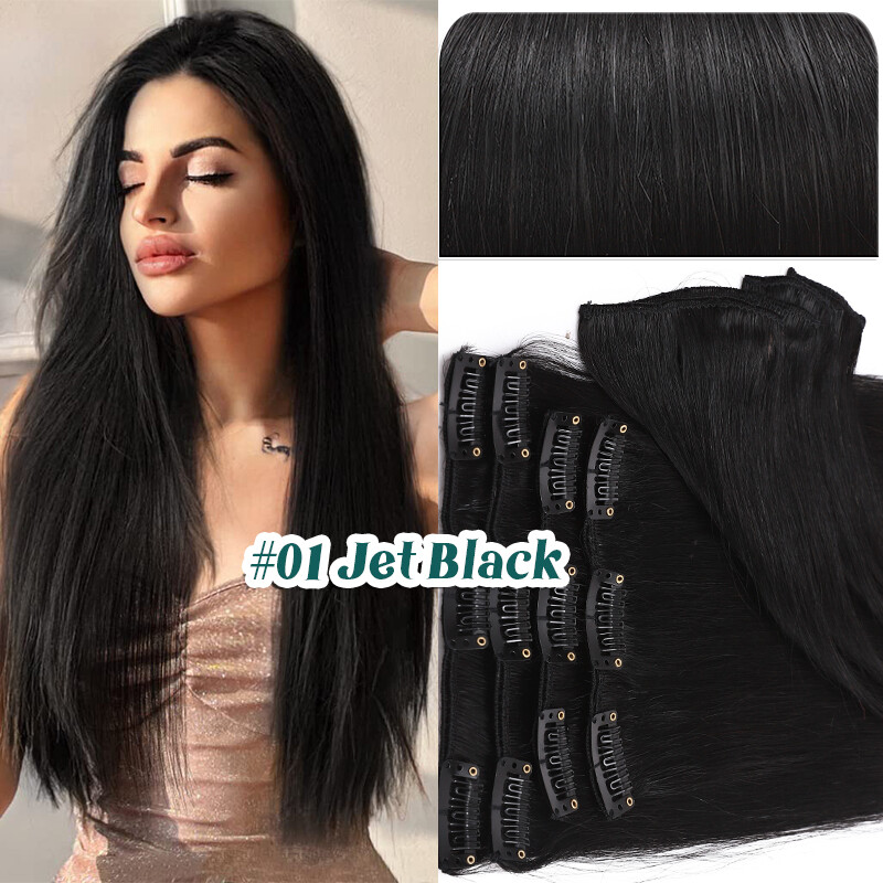 CLEARANCE Clip In Russian Human Hair Extensions Real Remy Hair 8Pieces Full Head