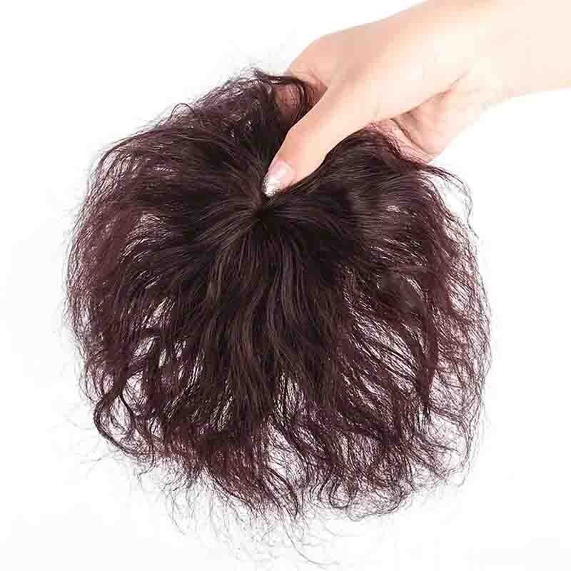 Curly Human Hair Topper with Bang Short Clip-In Hair Extension for Thinning Hair