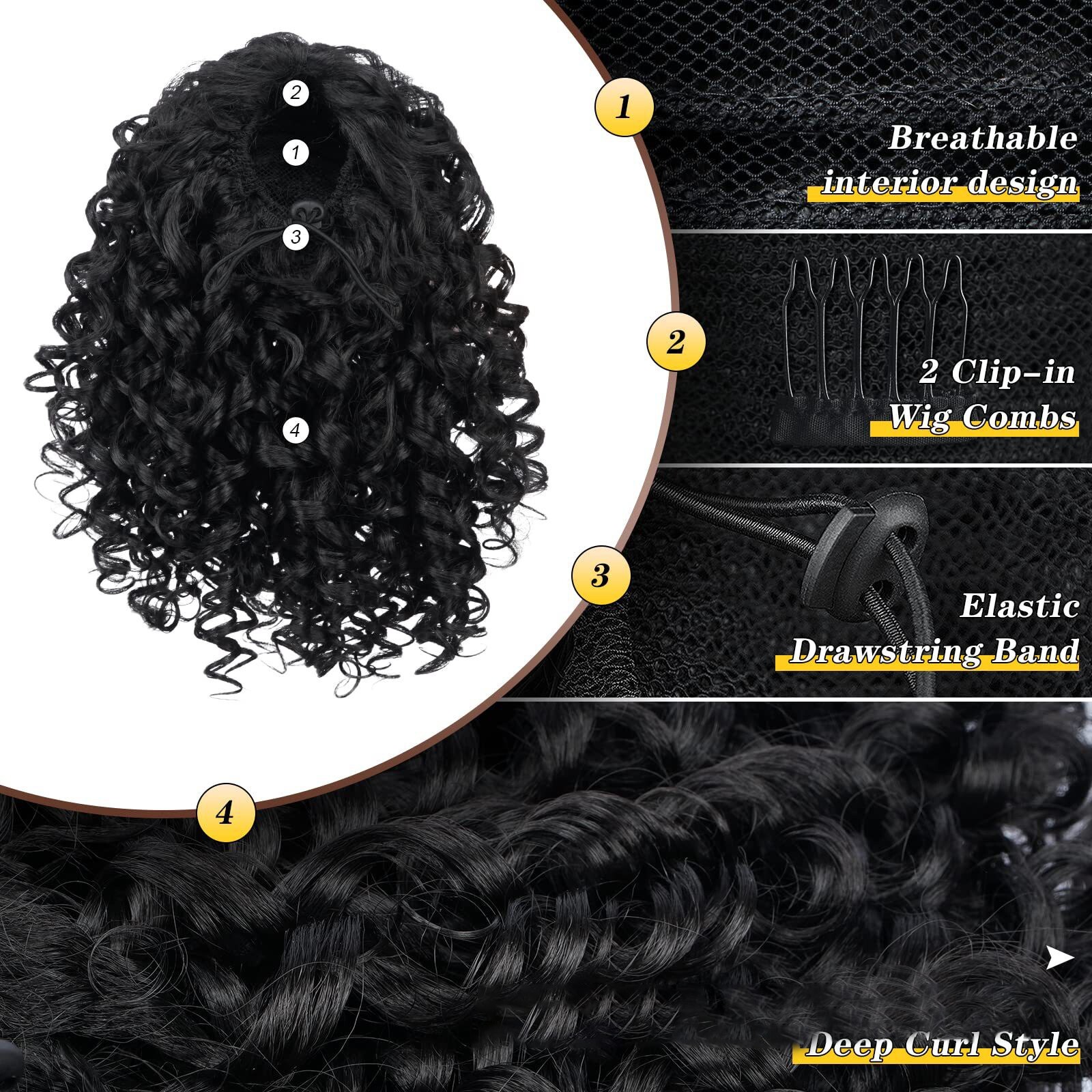 14″ Afro Kinky Curly Ponytail Deep Curly Pony Tail Drawstring Clip in Hairpieces