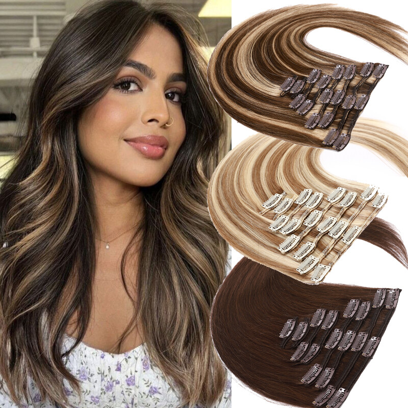 Stragiht Clip In 100% Real Human Remy Hair Extensions Full Head Highlight THICK