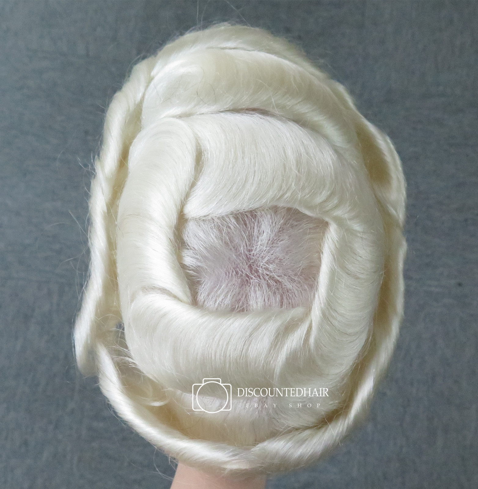 Mens Human Hair Replacement System V-looped Toupee Ultra Thin Skin GreyHair 60RY