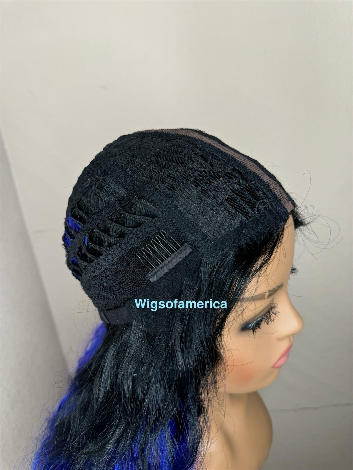 Blue Purple WIG Ombré Black 26 Inches Long Middle Part Heat Ok