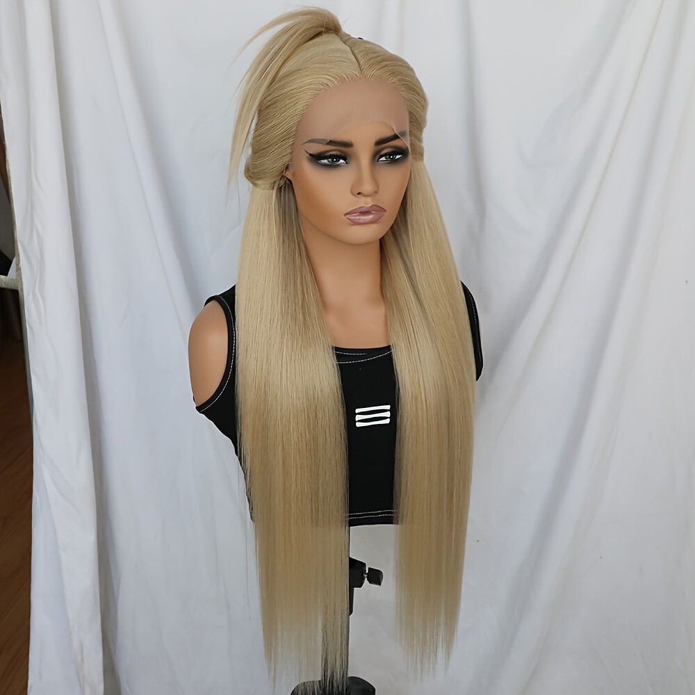 Platinum Blonde Lace Front Wigs Pre Plucked Long Straight Hair Women Party Soft