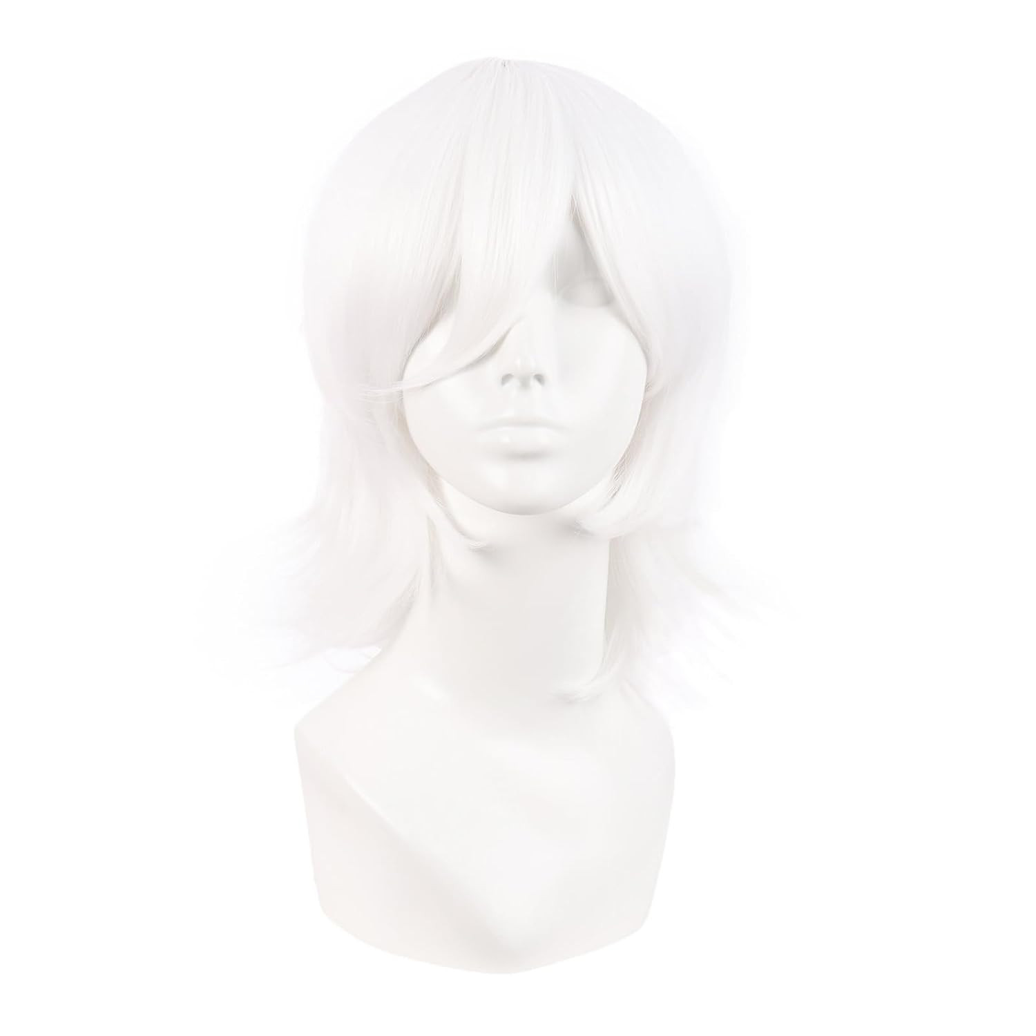14 Inch/35 cm Short Cosplay Wolf Tail Synthetic Side Bangs Party Wig (White)