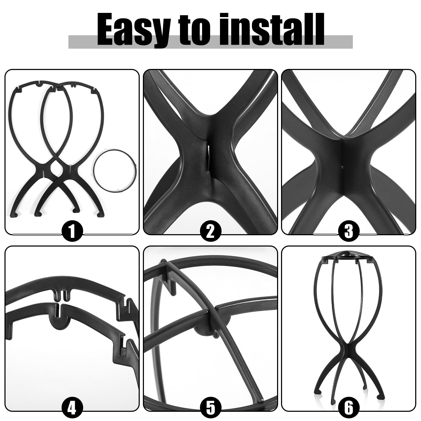 2 Pack Black Portable Wig Stand Holder Head Stand for Wigs