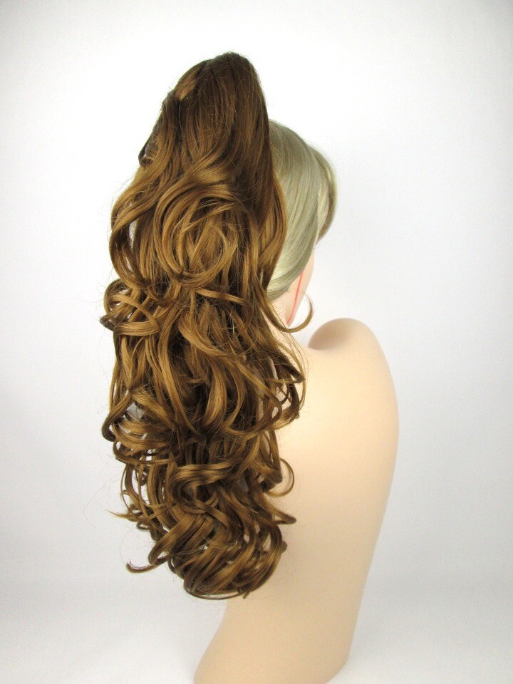 23″ LONG LAYERED WAVY CURLY HAIR PONYTAIL HAIRPIECE BANANA CLIP REVERSIBLE LEAH