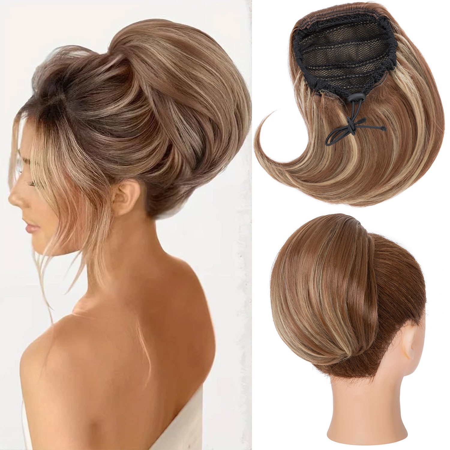 12in Comb Clip Hepburn Chignon Bun Hair Extensions Drawstring Ponytail Hairpiece
