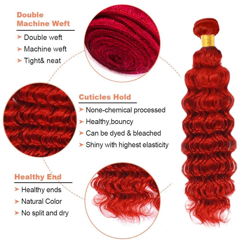 Zevpiul Red Bundles Human Hair Burgundy Deep Wave 3 Bundles 28 30 32 Inch