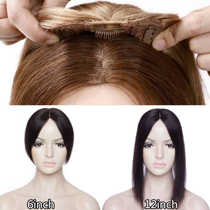 130% Clip in Human Hair Topper Hairpiece Toupee Wigs with Bangs For Loss Hair US
