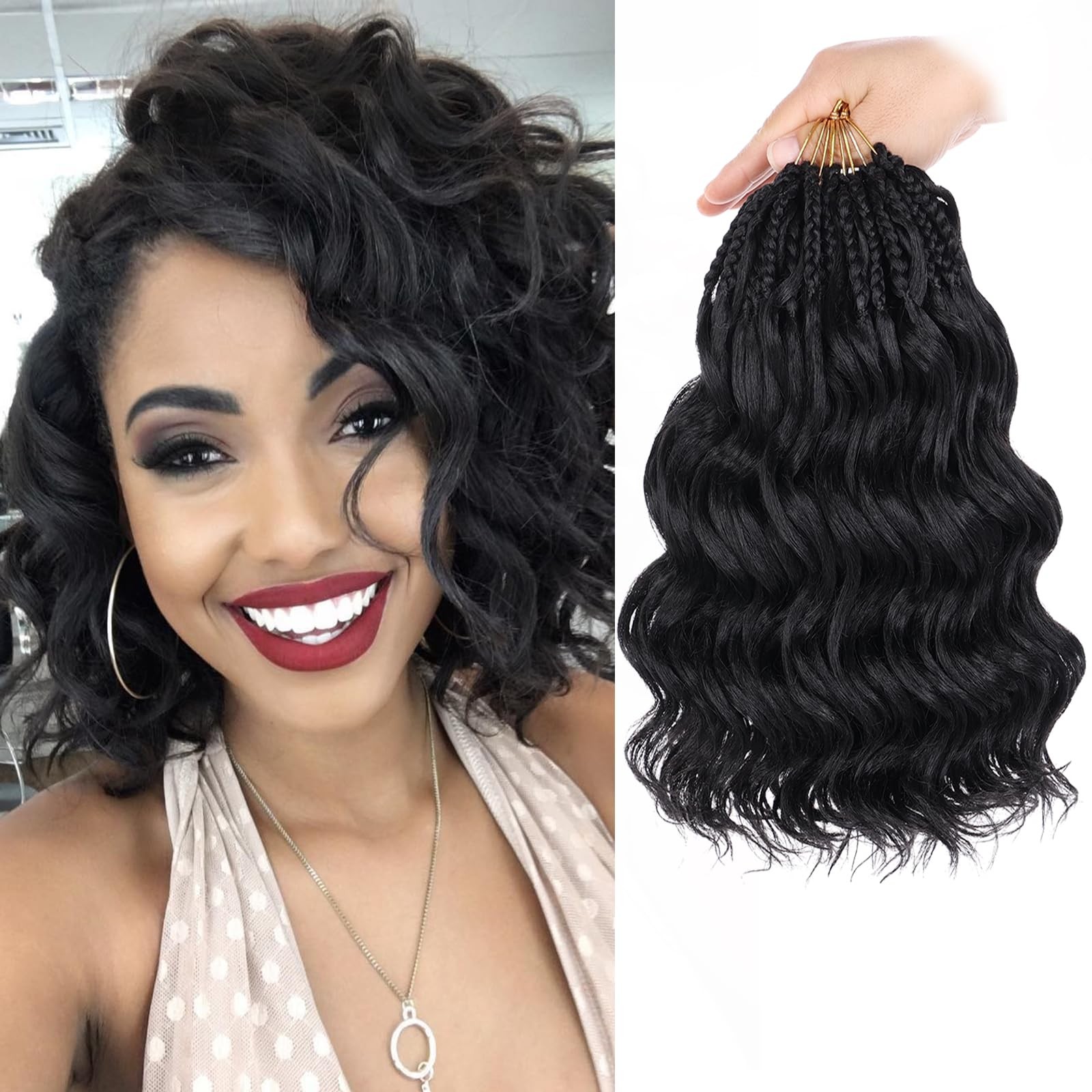 10 Inch Pre Looped Ocean Wave Crochet Hair 8 Packs Black Short Curly Crochet …